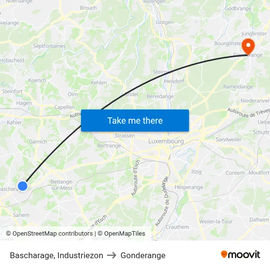 Bascharage, Industriezon to Gonderange map