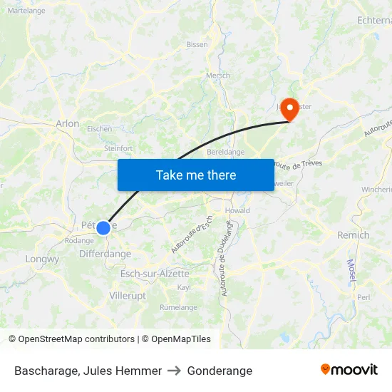 Bascharage, Jules Hemmer to Gonderange map