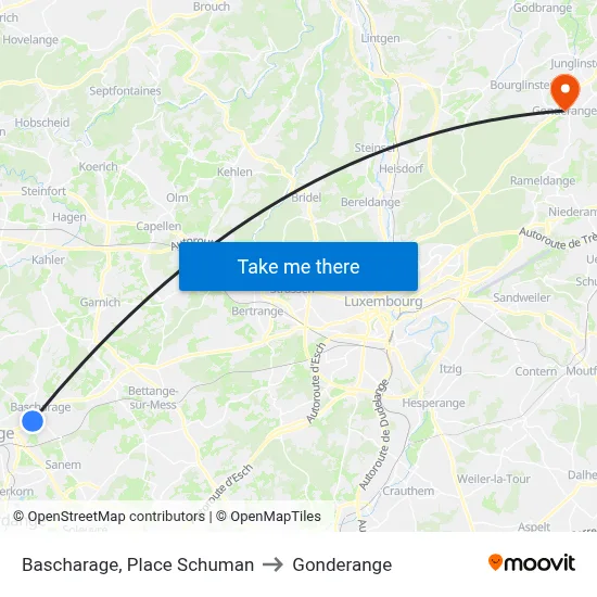 Bascharage, Place Schuman to Gonderange map