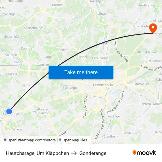 Hautcharage, Um Kläppchen to Gonderange map