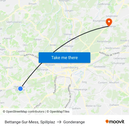 Bettange-Sur-Mess, Spillplaz to Gonderange map