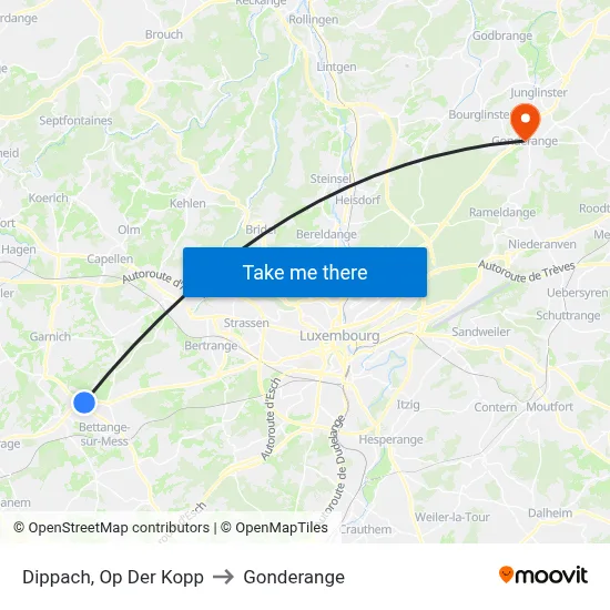 Dippach, Op Der Kopp to Gonderange map