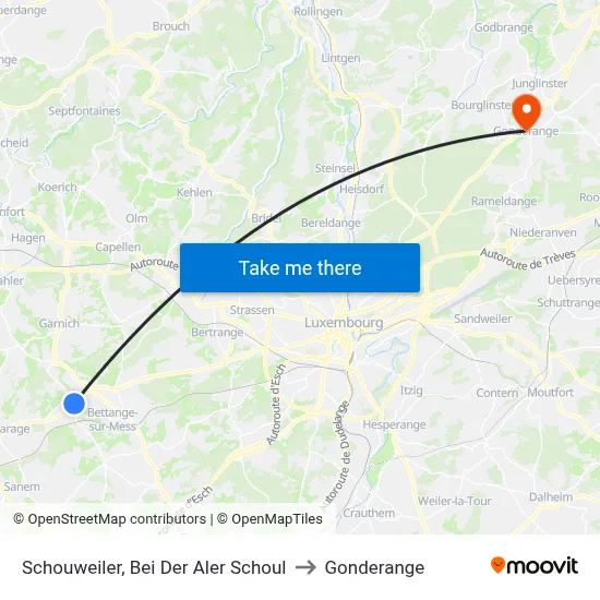 Schouweiler, Bei Der Aler Schoul to Gonderange map