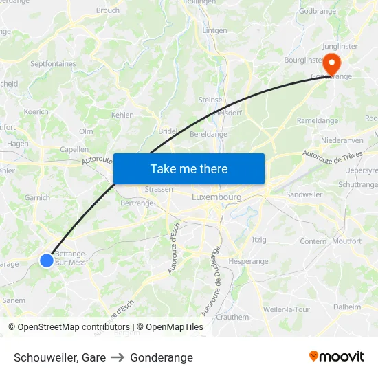 Schouweiler, Gare to Gonderange map