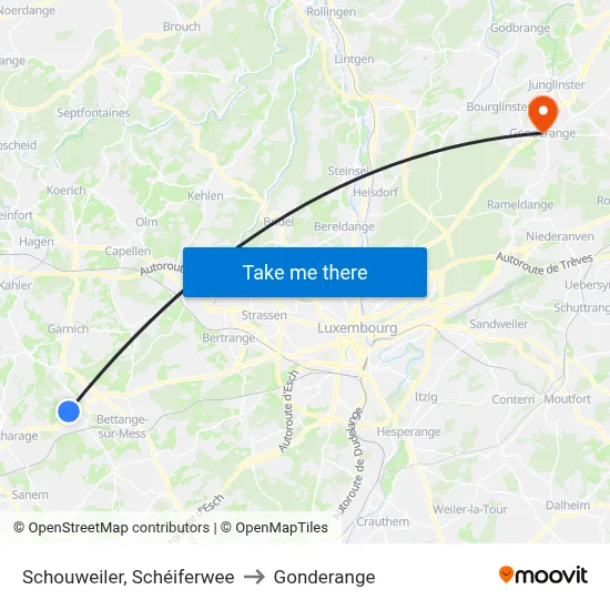 Schouweiler, Schéiferwee to Gonderange map