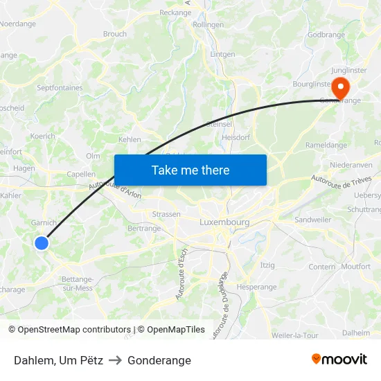 Dahlem, Um Pëtz to Gonderange map