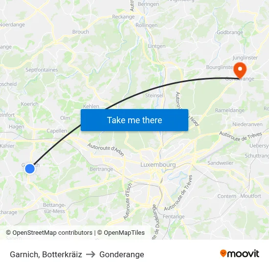 Garnich, Botterkräiz to Gonderange map