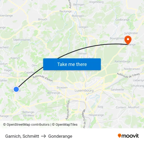 Garnich, Schmëtt to Gonderange map