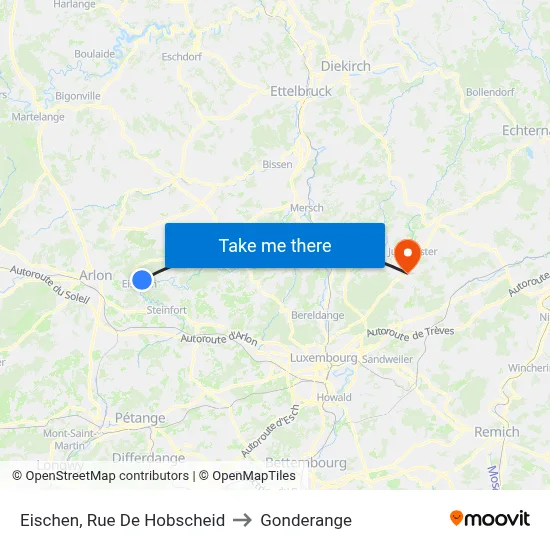 Eischen, Rue De Hobscheid to Gonderange map