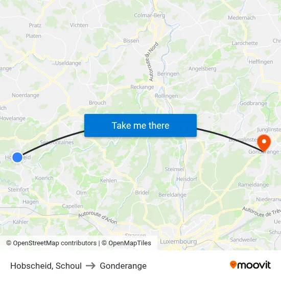 Hobscheid, Schoul to Gonderange map