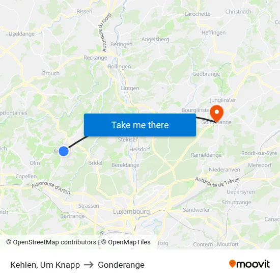 Kehlen, Um Knapp to Gonderange map