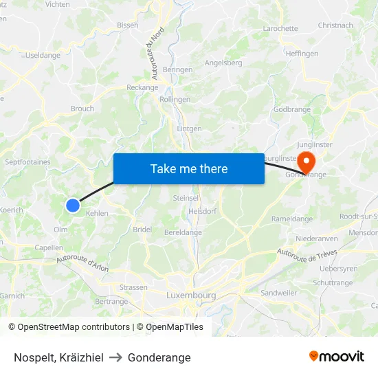 Nospelt, Kräizhiel to Gonderange map
