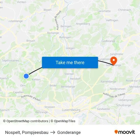 Nospelt, Pompjeesbau to Gonderange map