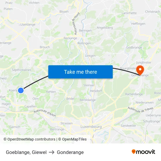 Goeblange, Giewel to Gonderange map