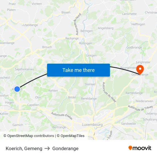 Koerich, Gemeng to Gonderange map