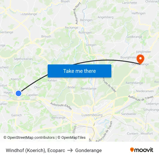 Windhof (Koerich), Ecoparc to Gonderange map