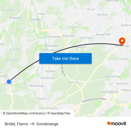 Bridel, Flamo to Gonderange map