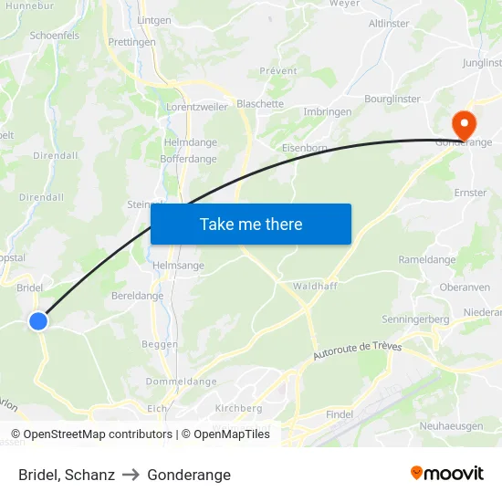 Bridel, Schanz to Gonderange map