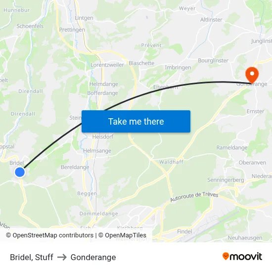 Bridel, Stuff to Gonderange map