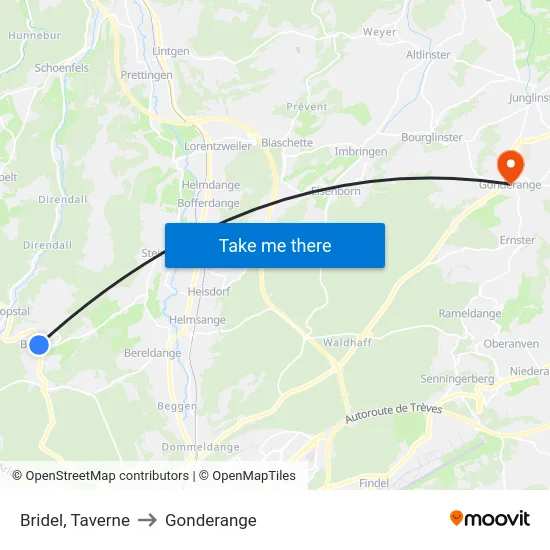 Bridel, Taverne to Gonderange map