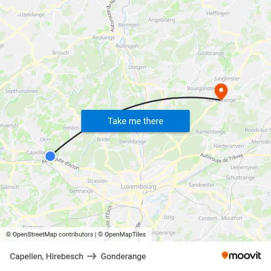 Capellen, Hirebesch to Gonderange map