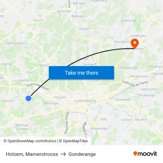 Holzem, Mamerstrooss to Gonderange map