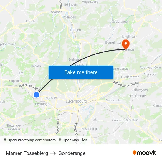 Mamer, Tossebierg to Gonderange map