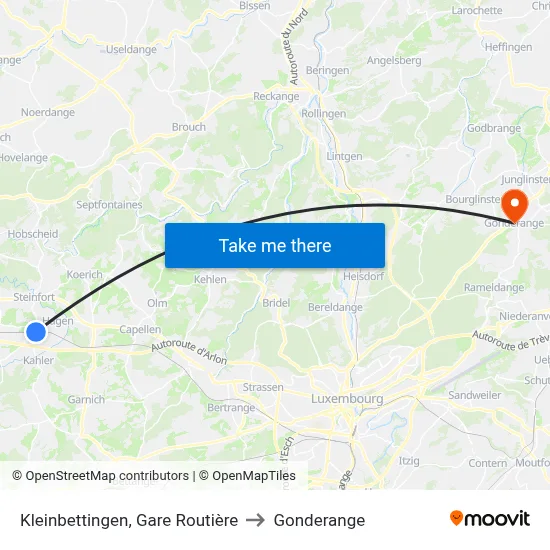 Kleinbettingen, Gare Routière to Gonderange map