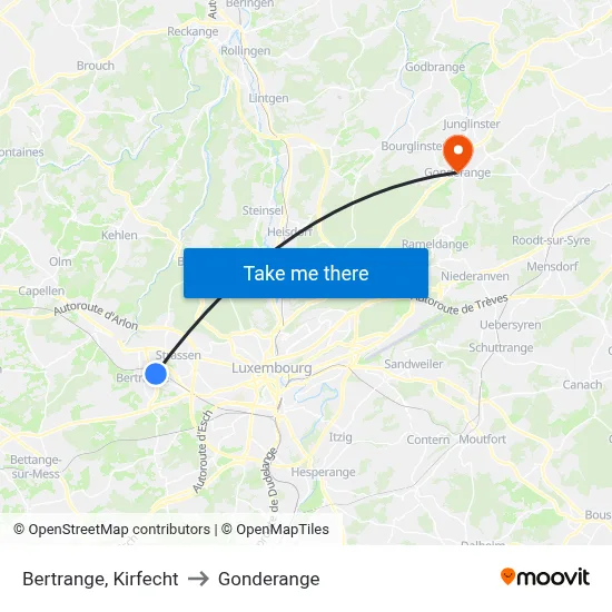 Bertrange, Kirfecht to Gonderange map