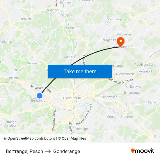 Bertrange, Pesch to Gonderange map