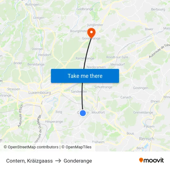 Contern, Kräizgaass to Gonderange map