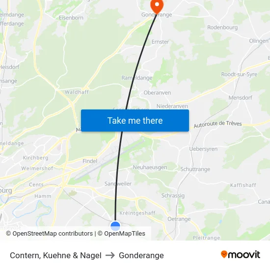Contern, Kuehne & Nagel to Gonderange map