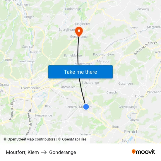 Moutfort, Kiem to Gonderange map
