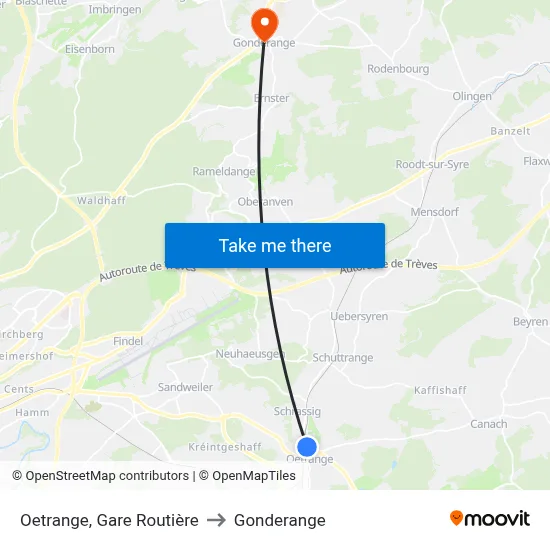 Oetrange, Gare Routière to Gonderange map