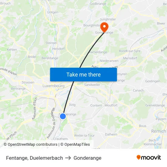 Fentange, Duelemerbach to Gonderange map