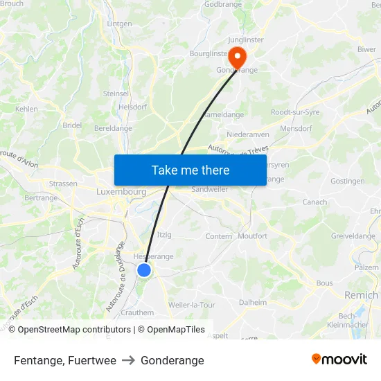 Fentange, Fuertwee to Gonderange map