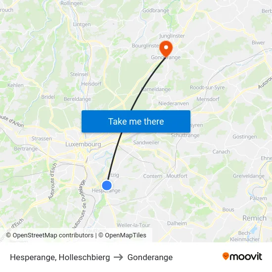 Hesperange, Holleschbierg to Gonderange map