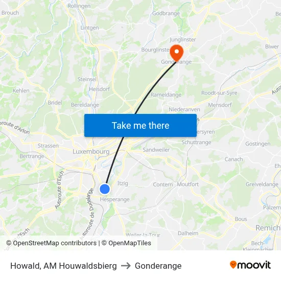 Howald, AM Houwaldsbierg to Gonderange map