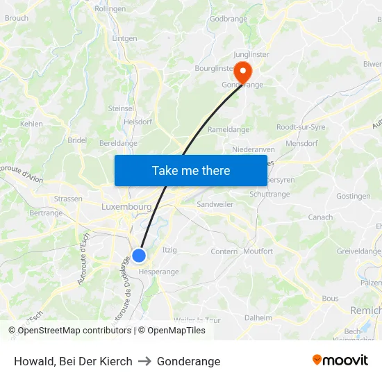Howald, Bei Der Kierch to Gonderange map