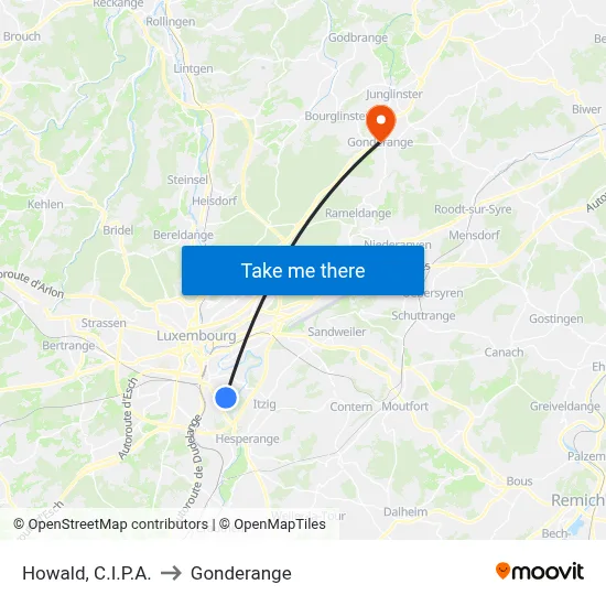 Howald, C.I.P.A. to Gonderange map