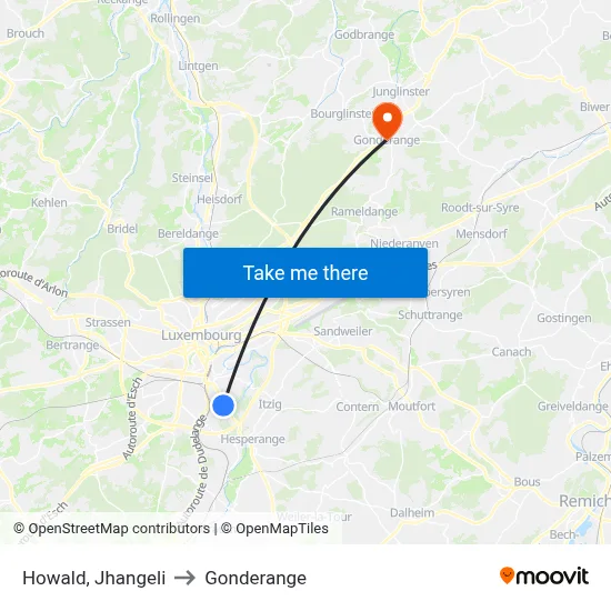 Howald, Jhangeli to Gonderange map
