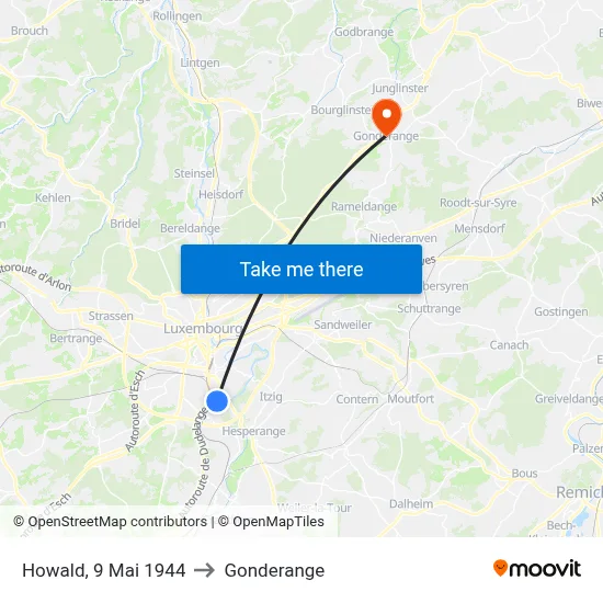 Howald, 9 Mai 1944 to Gonderange map