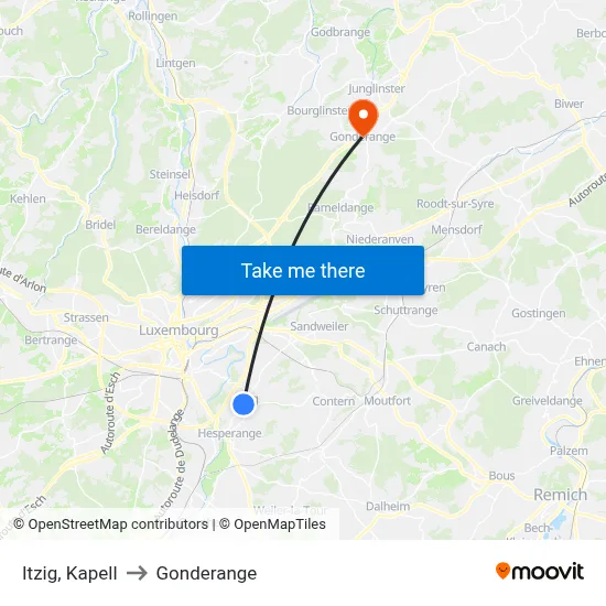 Itzig, Kapell to Gonderange map
