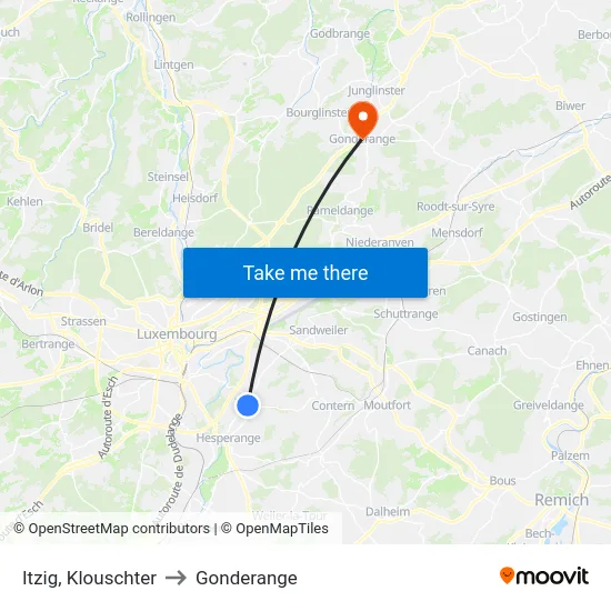 Itzig, Klouschter to Gonderange map