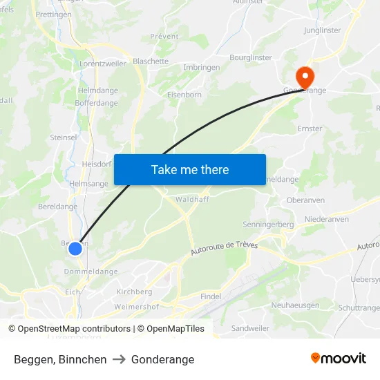 Beggen, Binnchen to Gonderange map