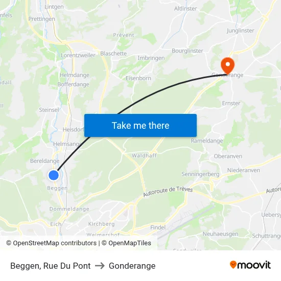 Beggen, Rue Du Pont to Gonderange map