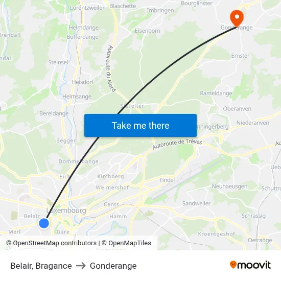 Belair, Bragance to Gonderange map