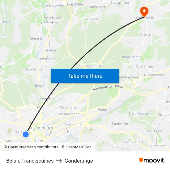 Belair, Franciscaines to Gonderange map
