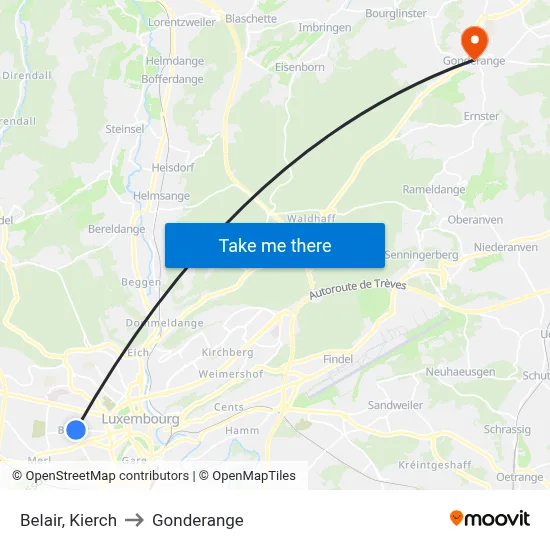 Belair, Kierch to Gonderange map