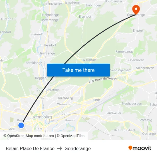 Belair, Place De France to Gonderange map